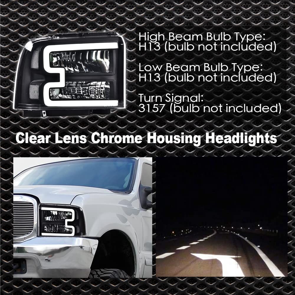 LED DRL Bar Headlights 2005-2007 Ford F250 F350 F450 F550 SuperDuty Black Clear