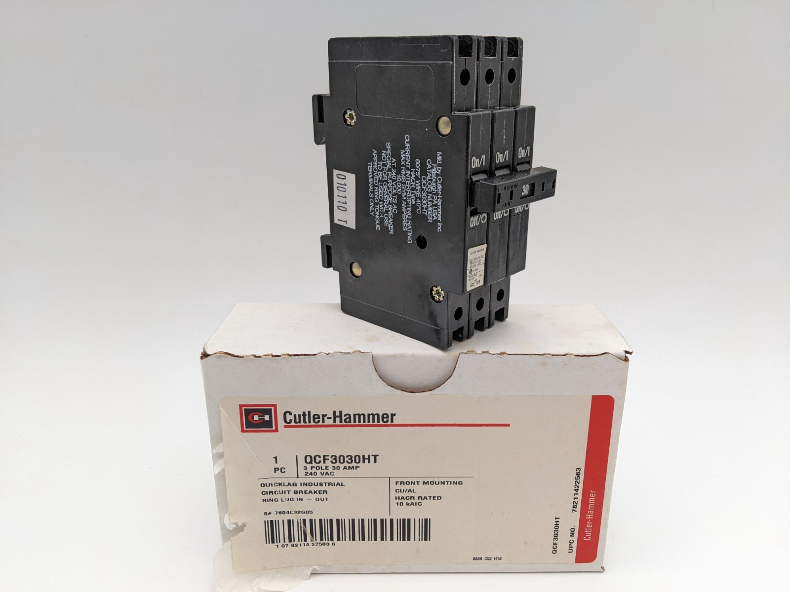 Cutler Hammer QCF3030HT Circuit Breaker 30 Amp 3 Pole 240 VAC DIN Rail Mount NOS