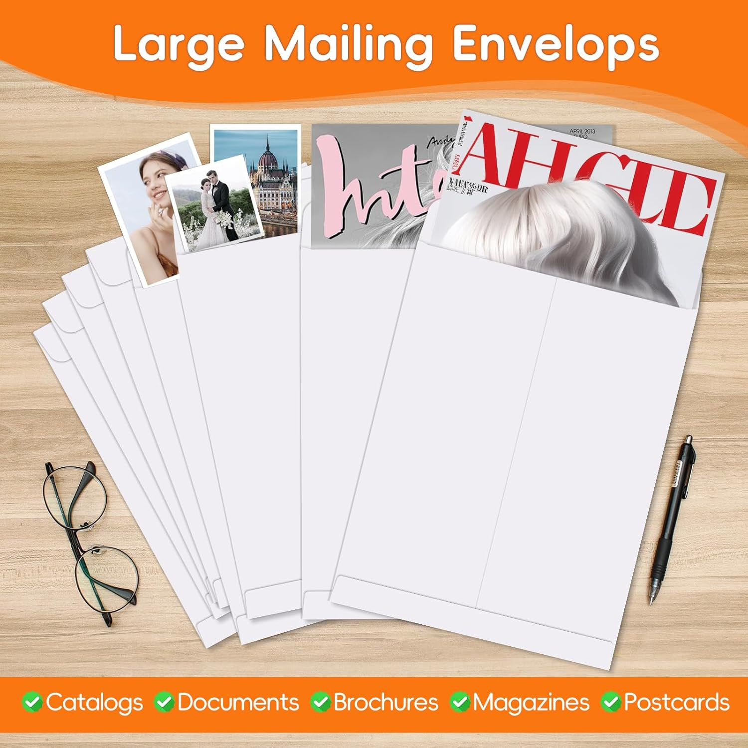 25 Pack Catalog Mailing Envelopes, 9 X 12 Inches Self-Seal White Manilla Envelop