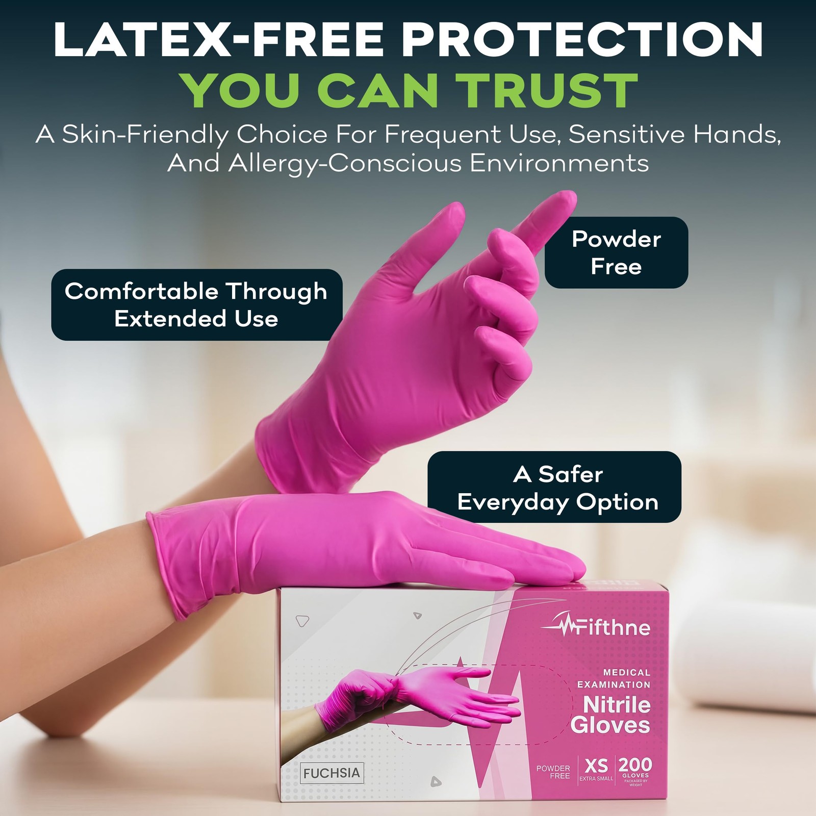 Fuchsia Hot Pink Nitrile Disposable Gloves – 50 Count – 3 Mil Medium