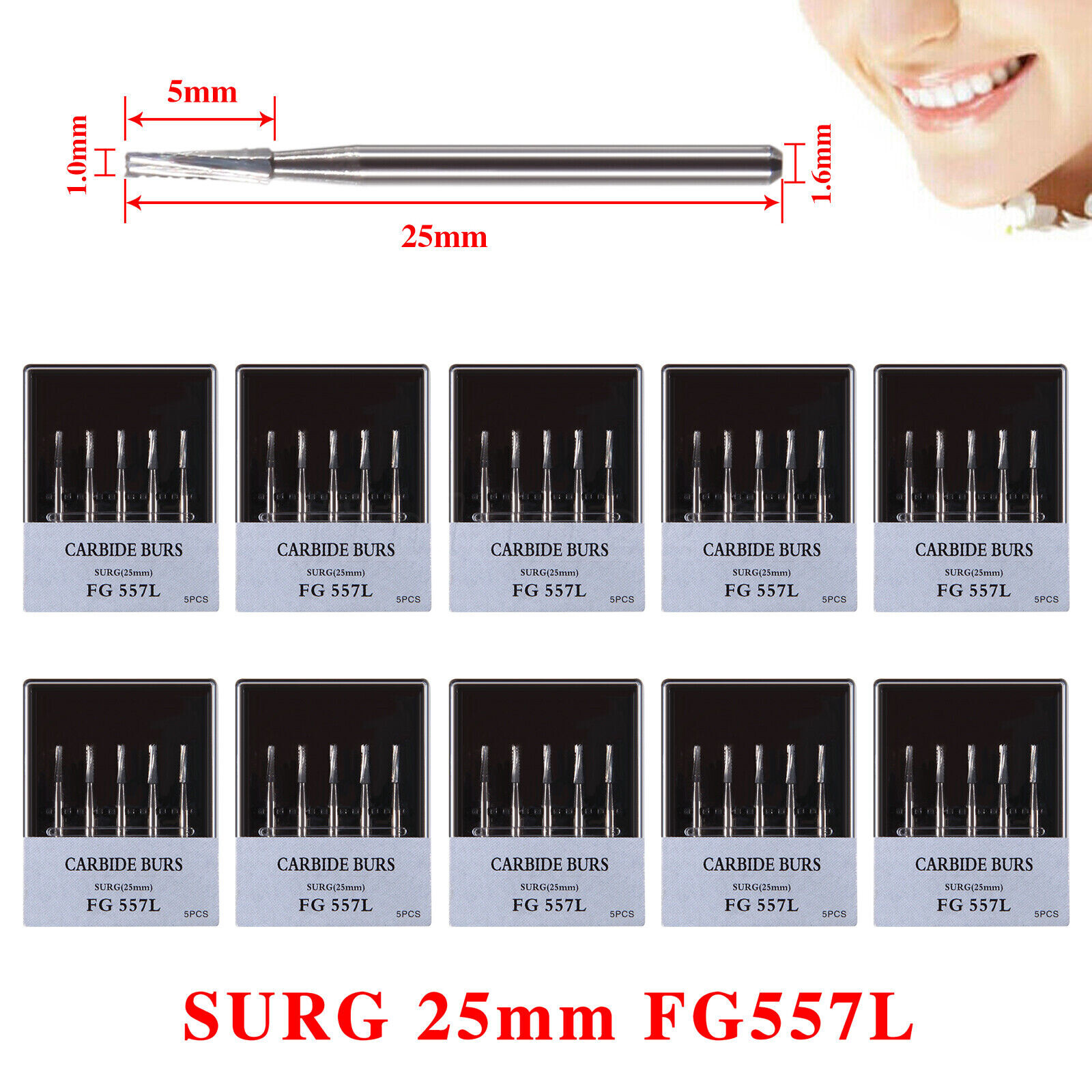 1-10x Dental FG 557 SL Surgical Carbide Burs Friction Grip FGOS XL 557 25mm