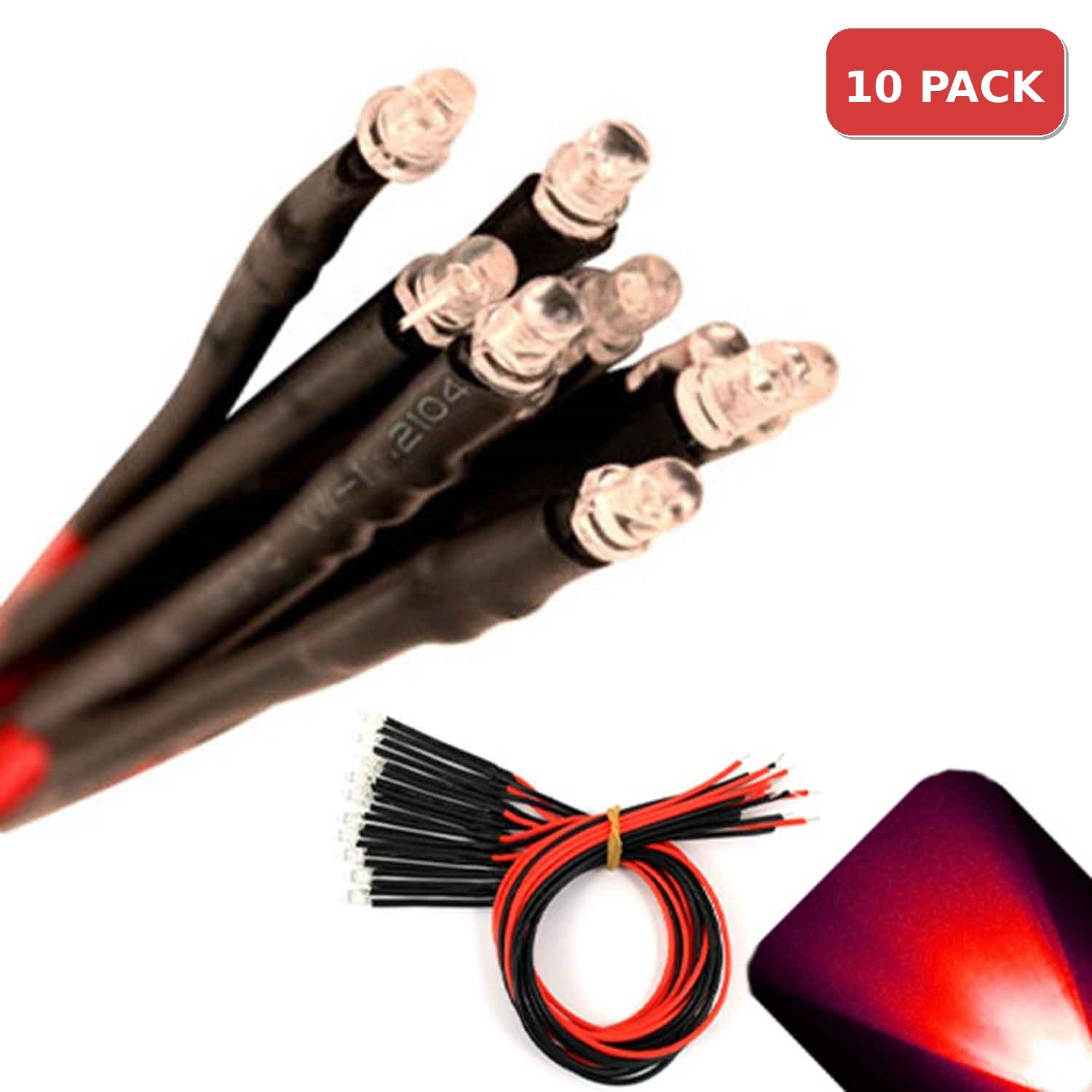 10 x Pre wired 6v 3mm Red LEDs Prewired 6 volt DC LED Light RC Prop 5v 4v 3v