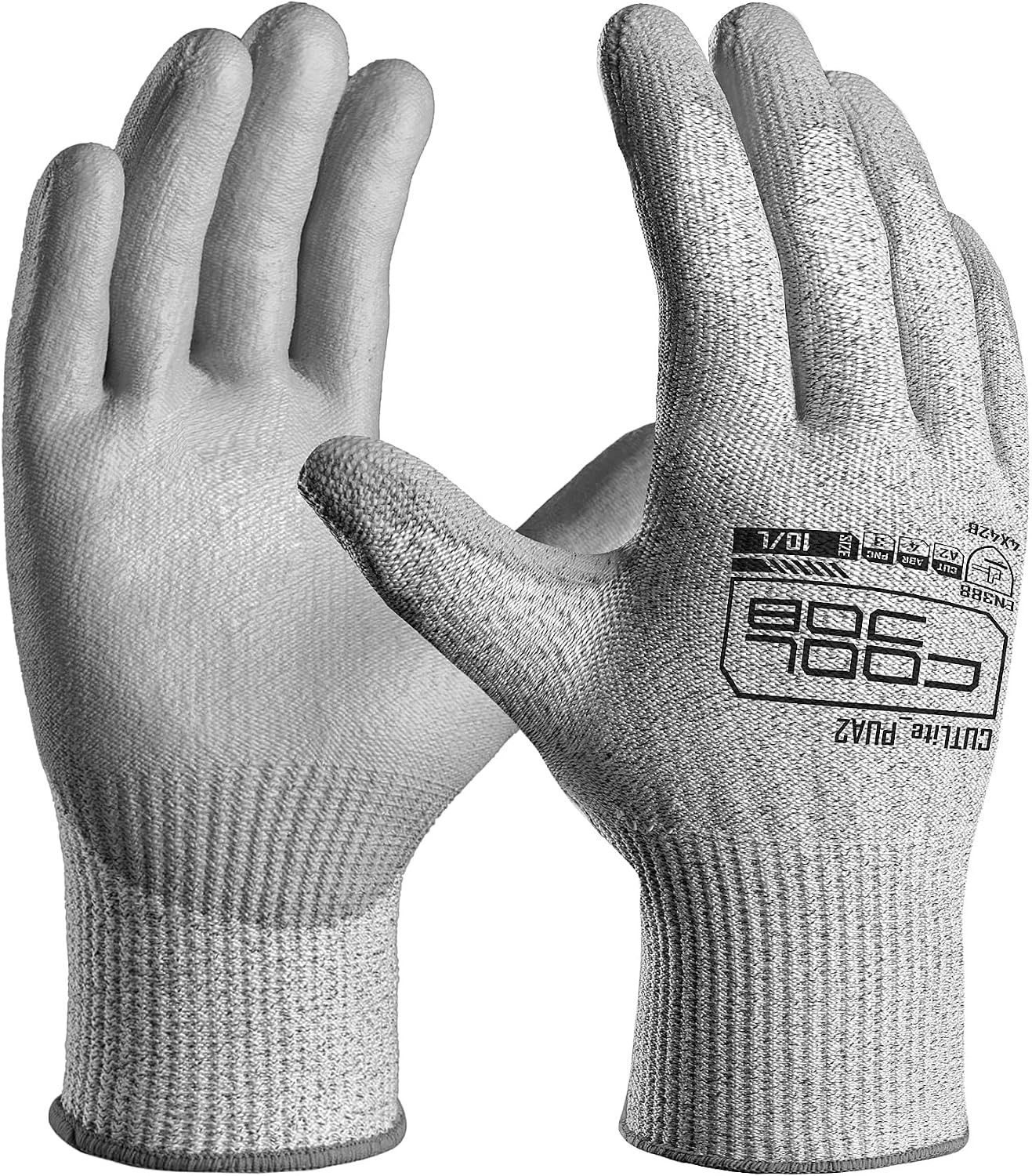 12/120 Pairs Cut Resistant Work Gloves PU Coating, ANSI A2 A4 A6 A9