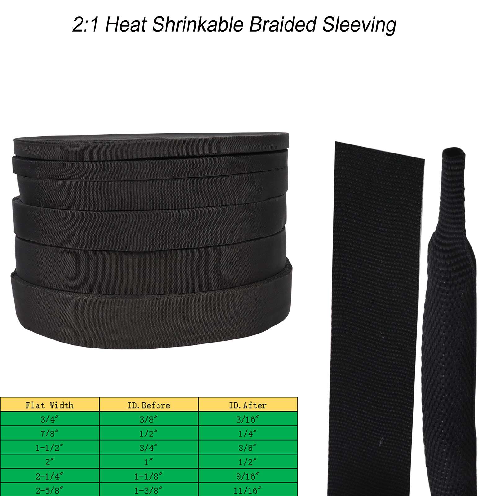 Heat Shrink Braided Wire Conduit 2:1 Ratio Flexible Wear-Resistant Sleeve Lot
