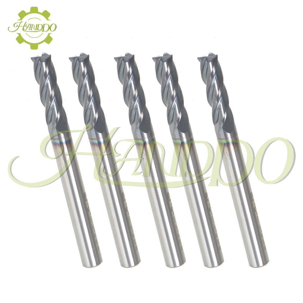 5 Pcs 3/16″ 4 Flute 2″ Overall Length Regular Carbide End Mill – TiALN COATED