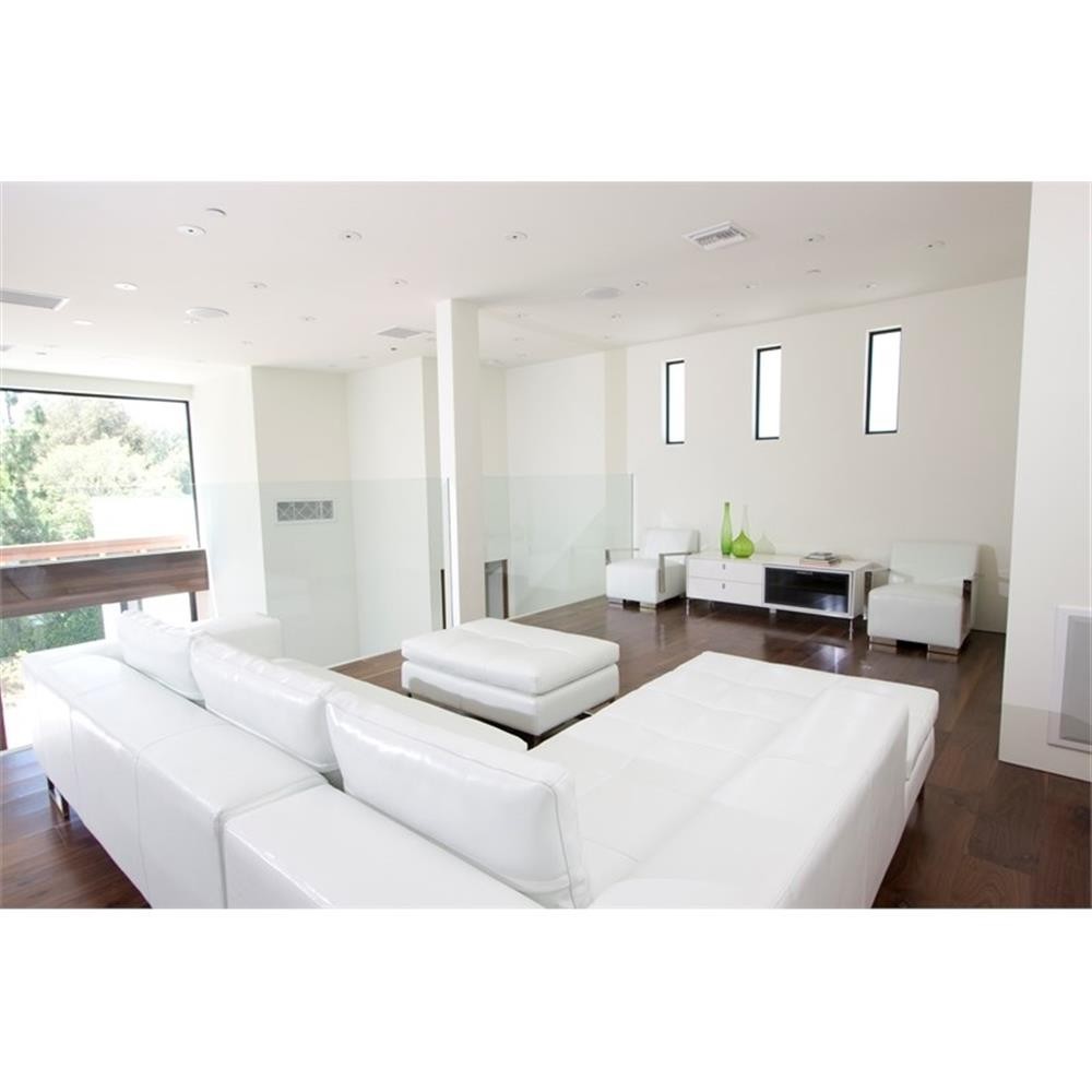 Pangea Home Vida Small Modern Glass & Polished Steel Metal Media Unit in White