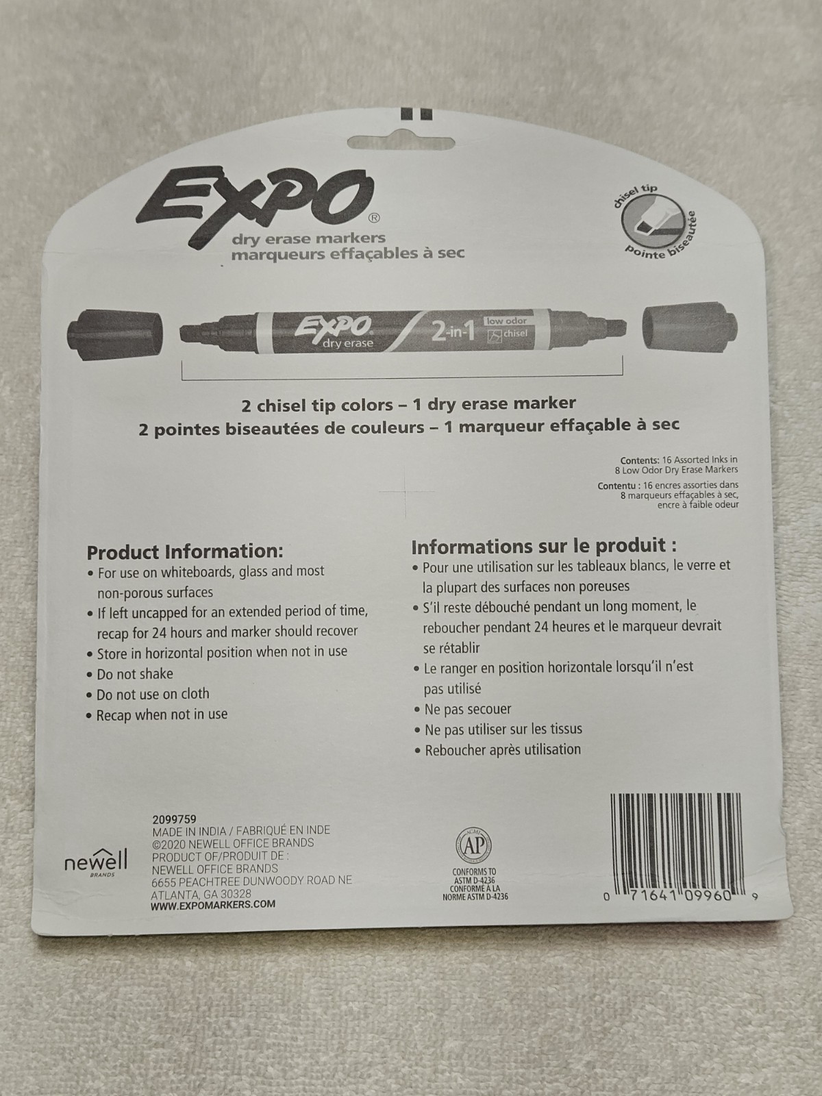 Expo 2 in 1 Dual Ended Dry Erase Markers Assorted Colors 8 Count Chisel Tip