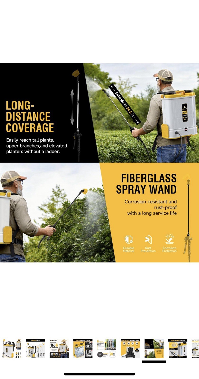4.2 Gal Battery Powered Backpack Sprayer Compatible with DeWalt 20V Battery (…