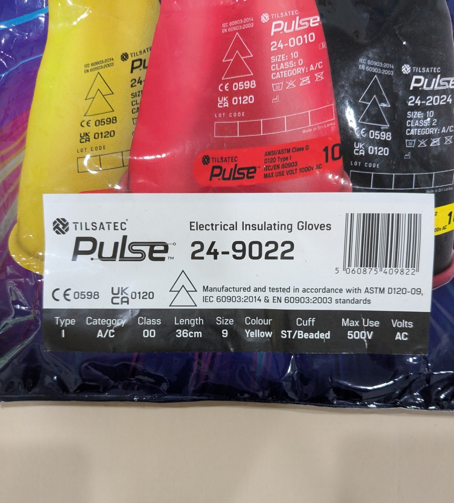 Tilsatec Pulse Electrical Insulating Gloves 24-9022 Type 1 Class 00 36 Cm Size 9