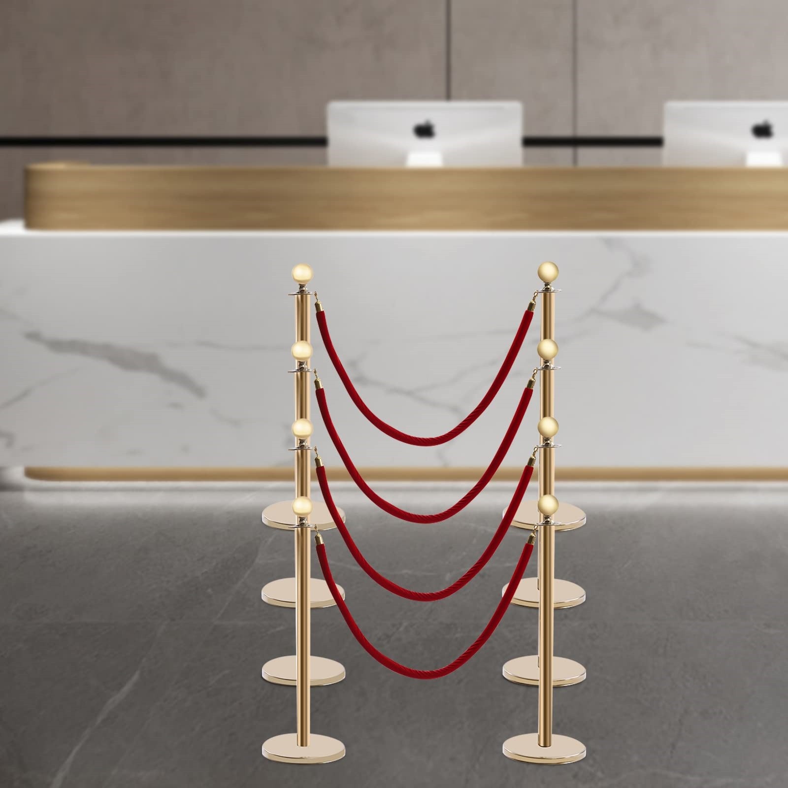 8PCS Stanchions, 100cm Barrier Post, Crowd Control Stanchion W/ Base & 4* Ropes