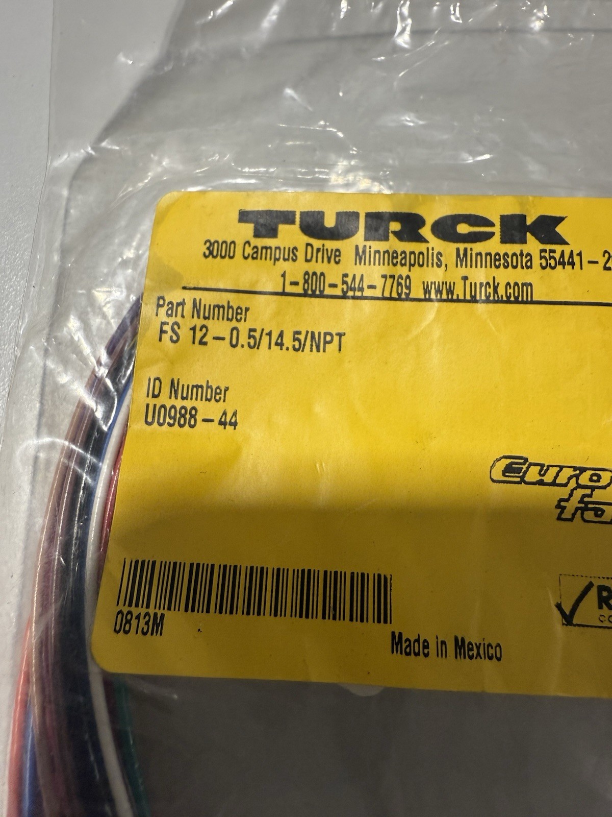 TURCK FS 12-0.5/14.5/NPT M Series Connector U0988-44 *NEW SEALED*