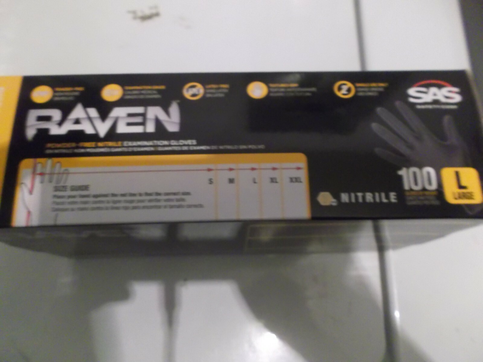 New Box of 100 SAS Safety Raven Black 7 MIL Nitrile Exam Gloves-Sz L-66518