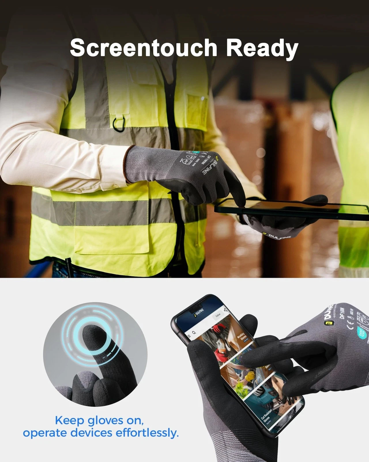 DULFINE Safety Work Gloves MicroFoam Nitrile Coated-12 Pairs Pack,Seamless Kn…