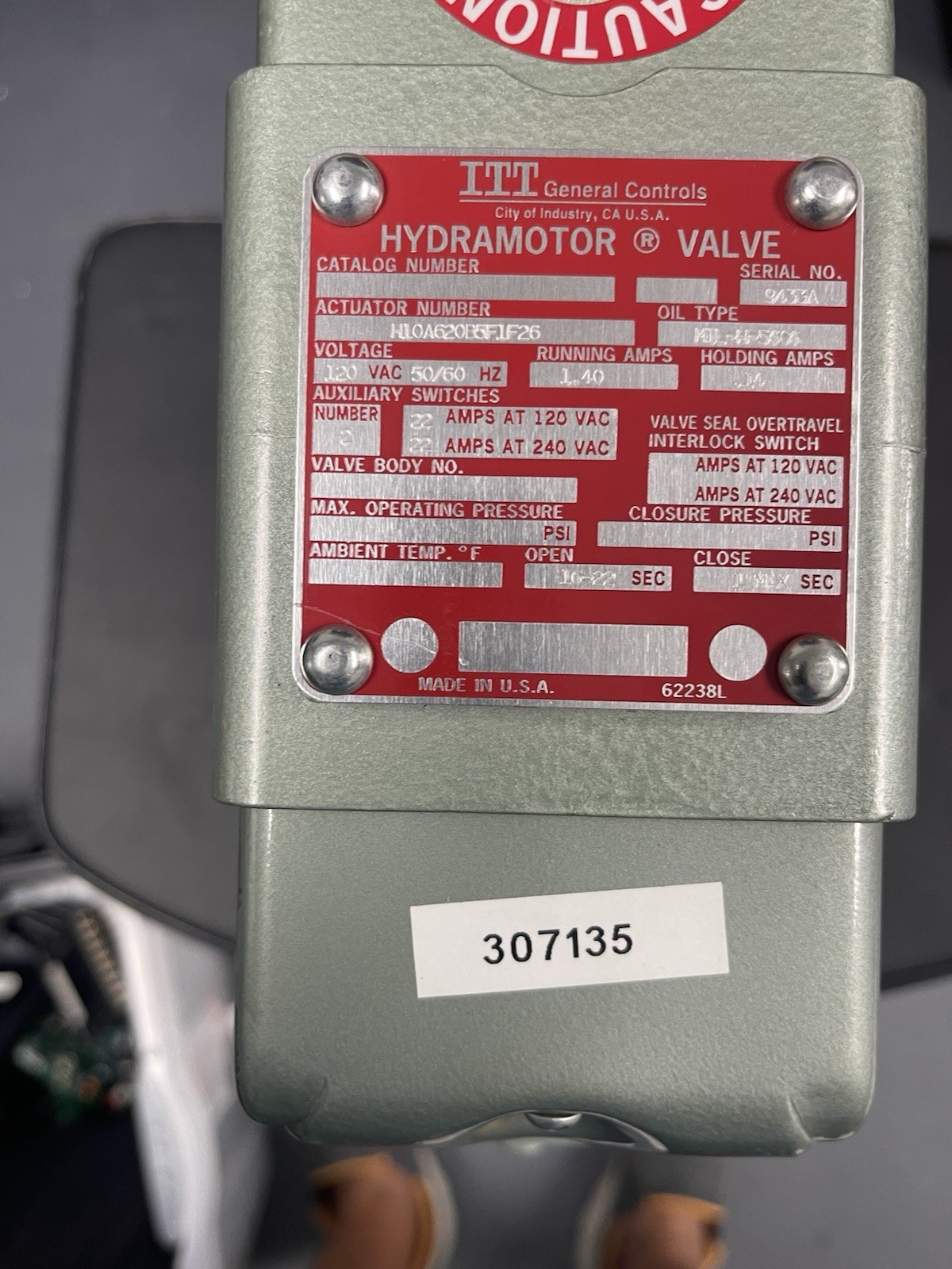 H10A620B5F1F26 ITT General Controls Hydramotor Gas Valve Actuator NOS