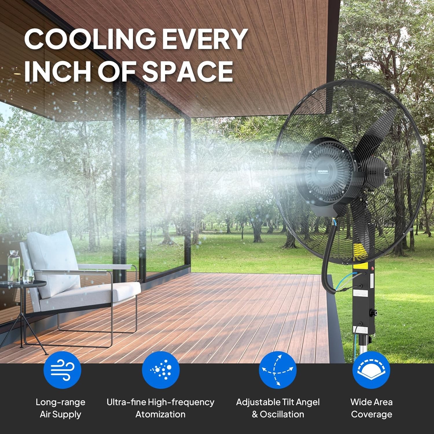 30″ Large Misting Fan With 60 Degree Oscillation 11 Gallon Water Tank Industrial