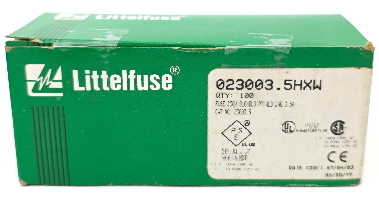 Box of 100 Littelfuse 2AG 3.5 Amp 250V Pigtail Glass Fuses 5×15 mm Slow Blow