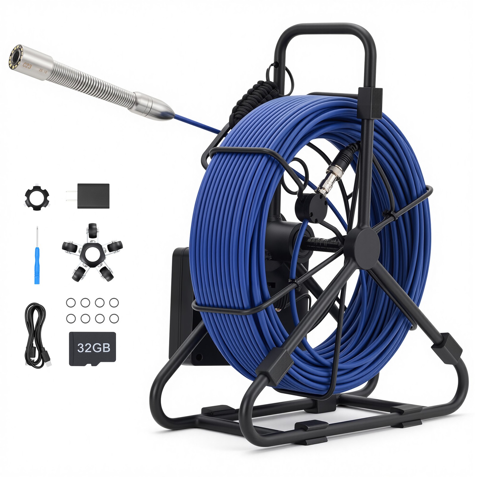 7″ Self-Leveling Sewer Camera 100ft Pipe Inspection Camera w 512Hz Locator 32GB