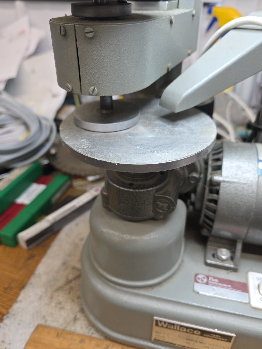 WALLACE A7 ABRASION TESTER FOR RUBBER/PLASTIC TESTER 110 VAC, EX WORKING COND