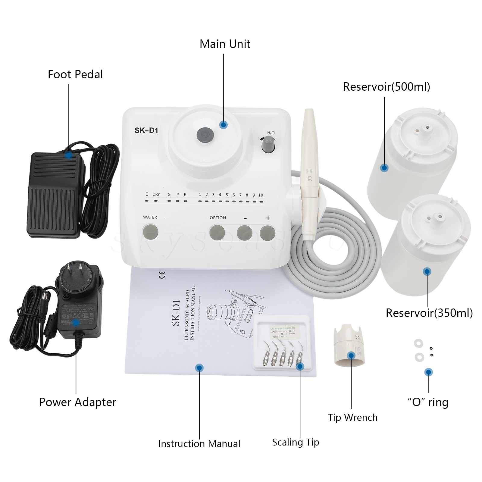 SK-D Dental Ultrasonic Scaler with 2 Water Bottles + 5 Tips DTE Free shipping