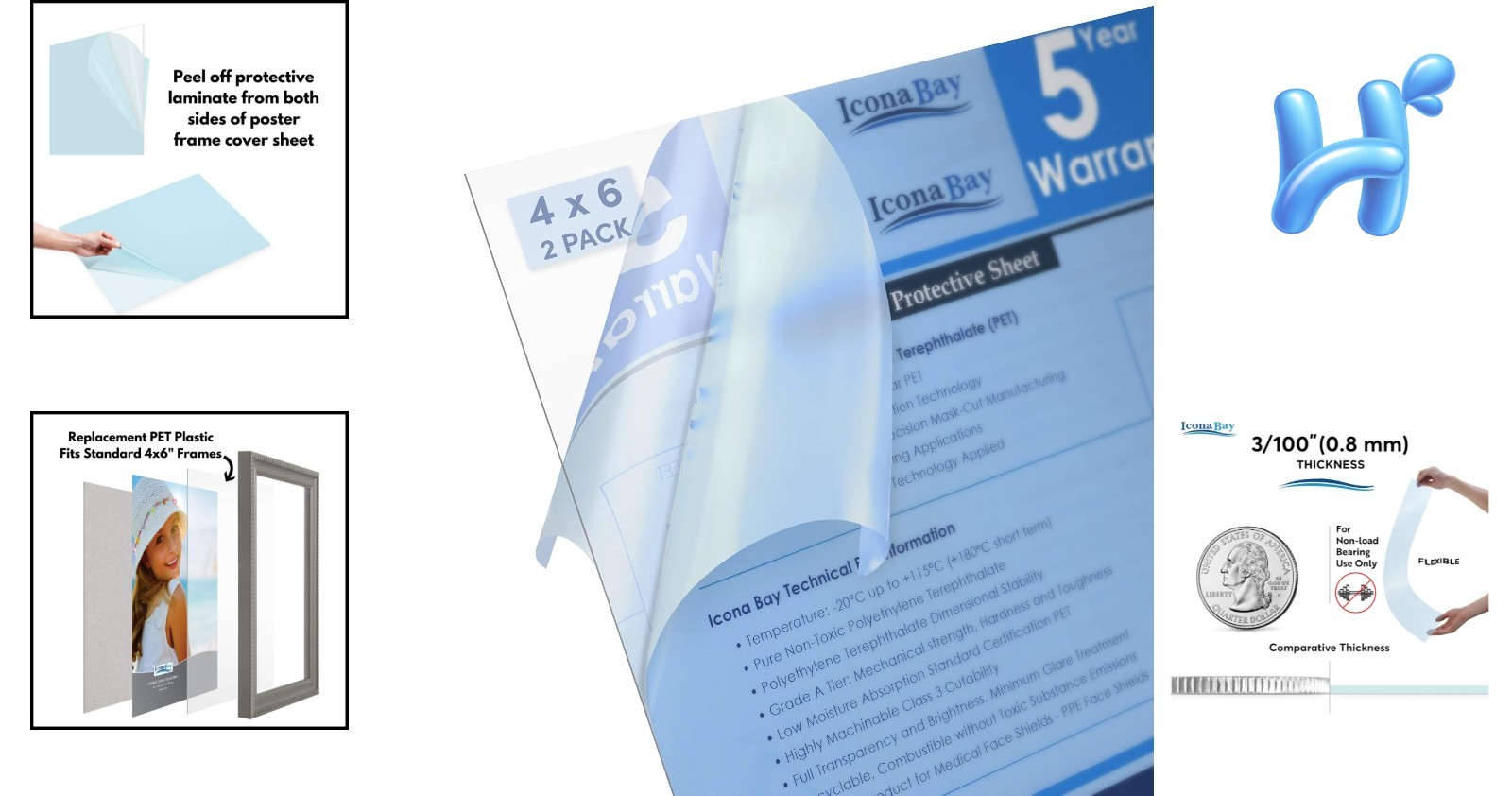 Versatile PET Plastic Sheets 4×6, 2 Pack – Ideal for Picture Frames & Crafts