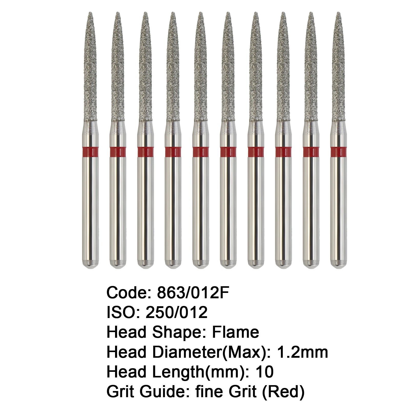 Dental Dimond Bur 863/012F FG Flame Bur High Speed Handpiece Bur Fine Grit Drill