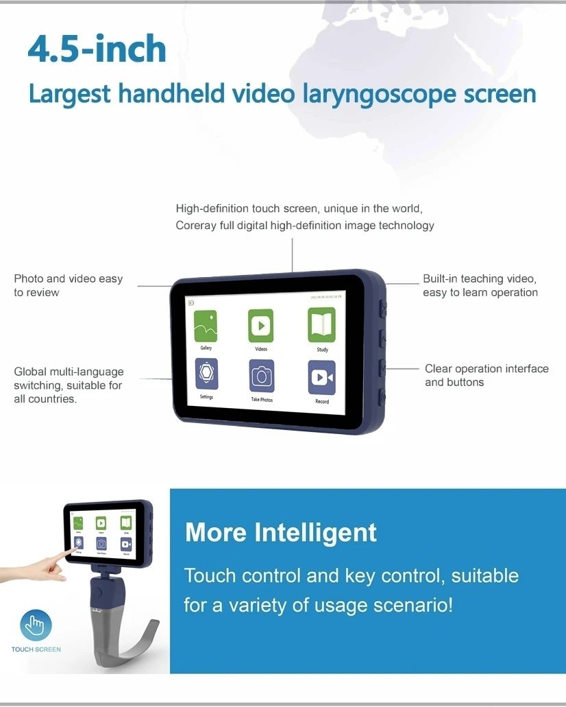 4.5 inch Touch screen Digital Video Laryngoscope Reusable Sterilizable Blades