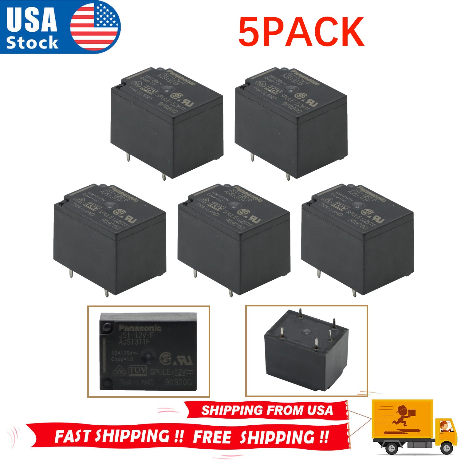5PCS For PANASONIC JS1 12V F Type JS Relay AJS1311F 12 VDC SPULE 20613Q 10AMP