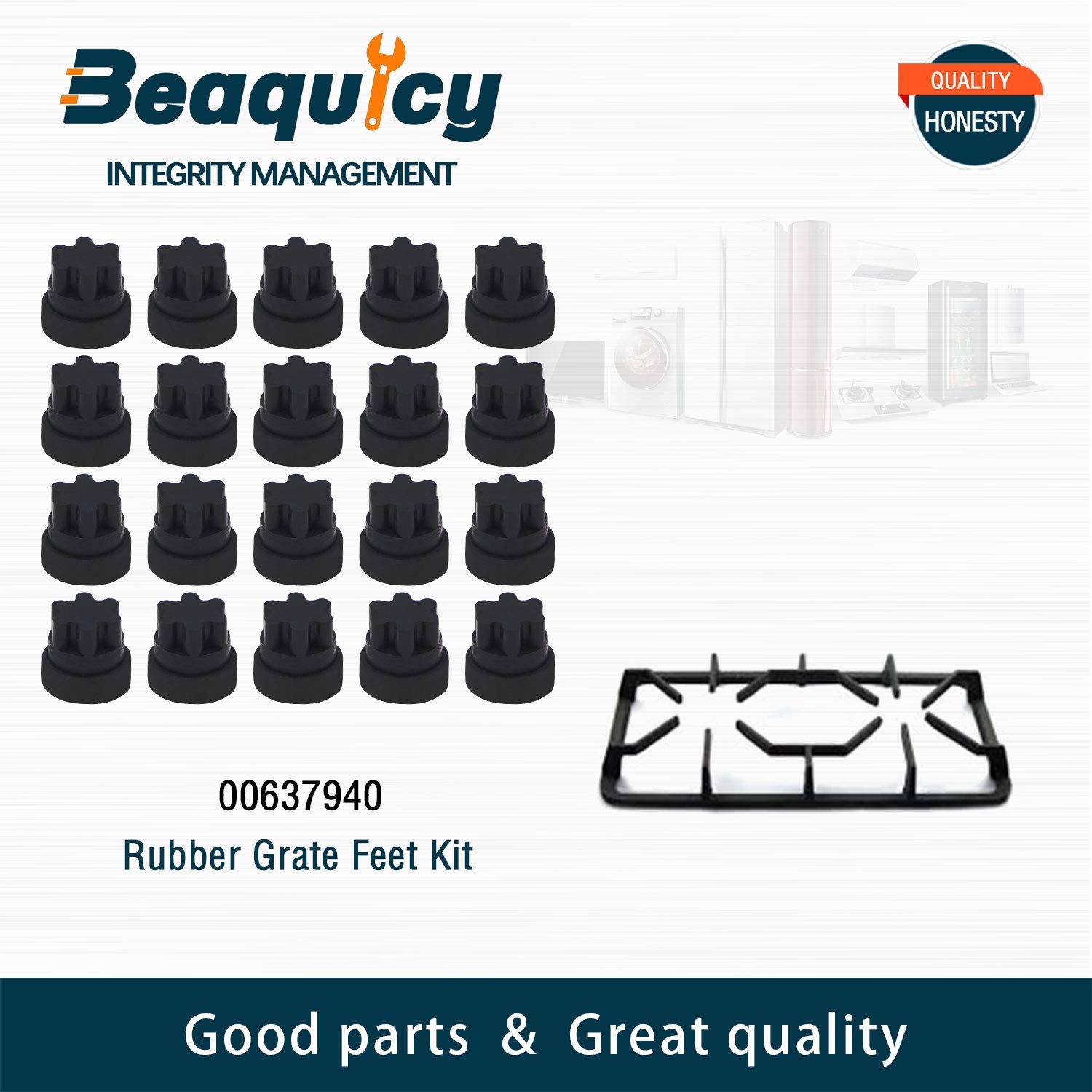 20Pcs 00618112 00637940 Rubber Grate Feet Part by 0.35×0.4×0.4, Black