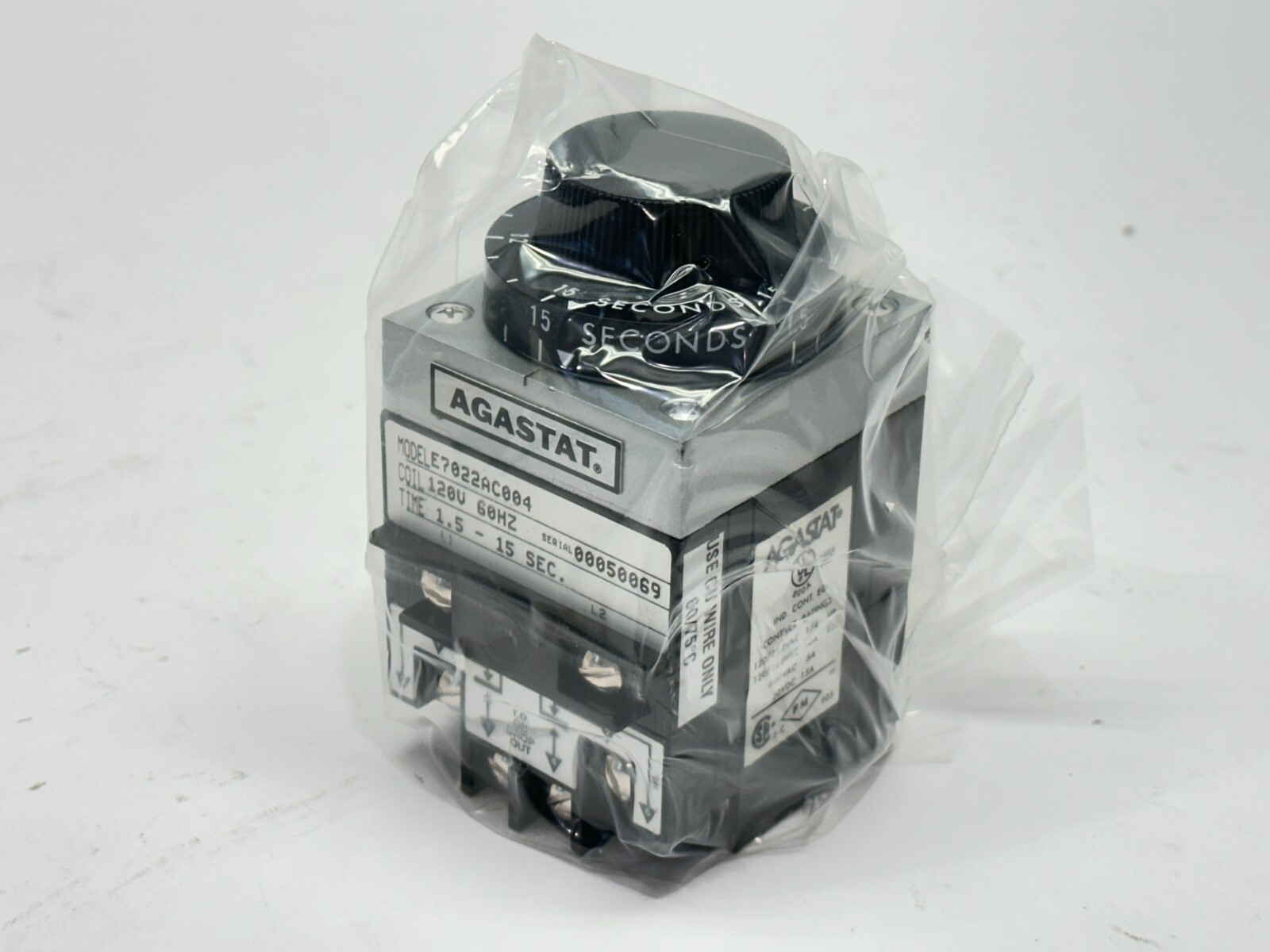 Thomas & Betts E7022AC004 Agastat Timing Relay 1.5-15 Seconds 120V Coil