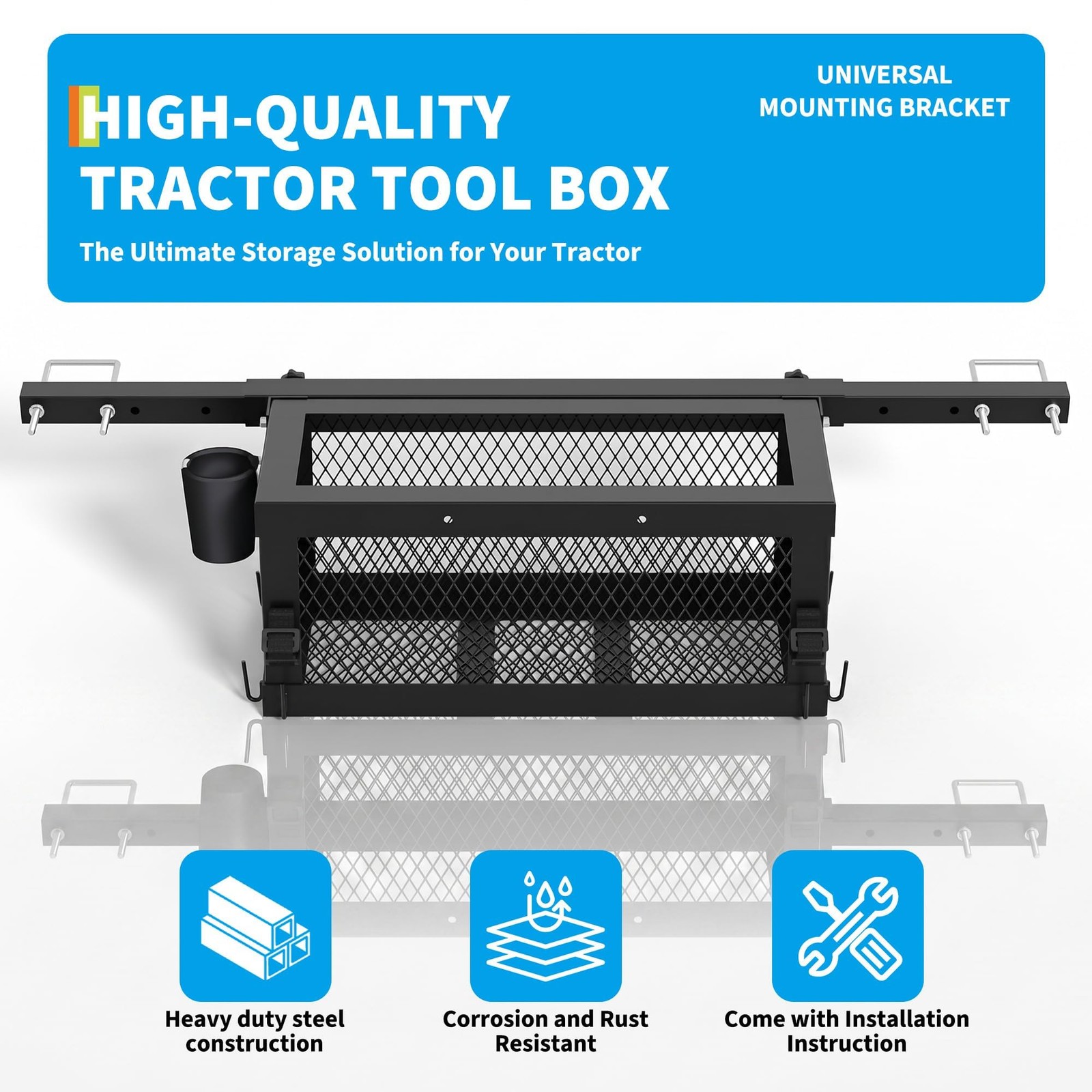 Heavy Duty Universal Tractor Tool Box Tray Attachment, Tractor Tool Box Storage