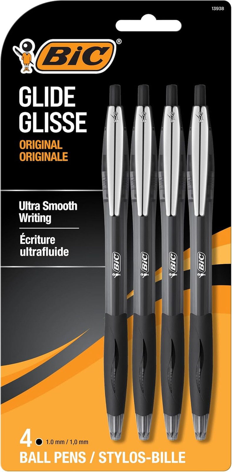 Glide Black Retractable Ballpoint Pens, Medium Point (1.0mm), 4-Count Pack, Ultr