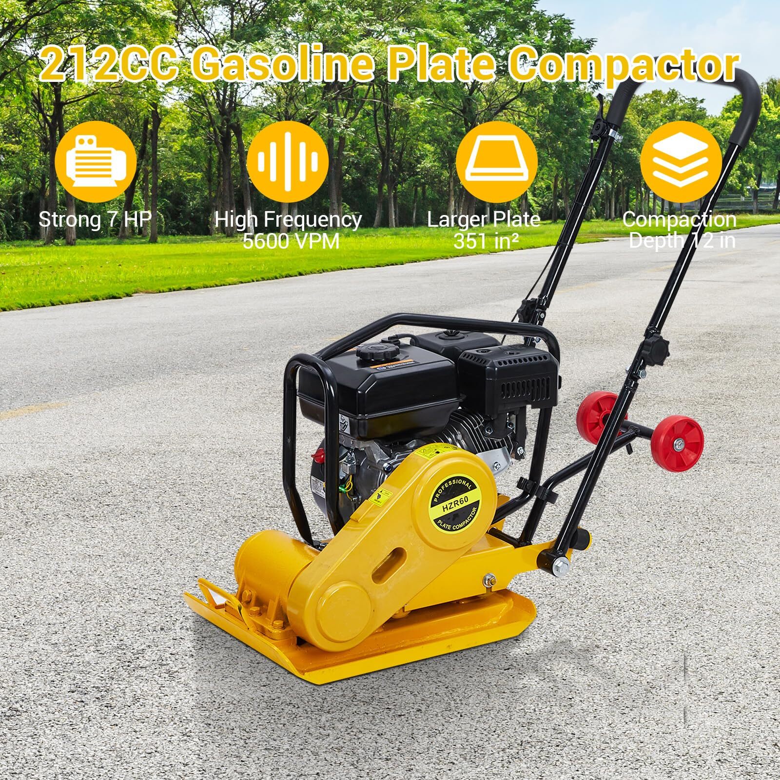 Plate Compactor Rammer 7HP 212CC Gas Engine Force Rammer NEW 4200lbs Compaction