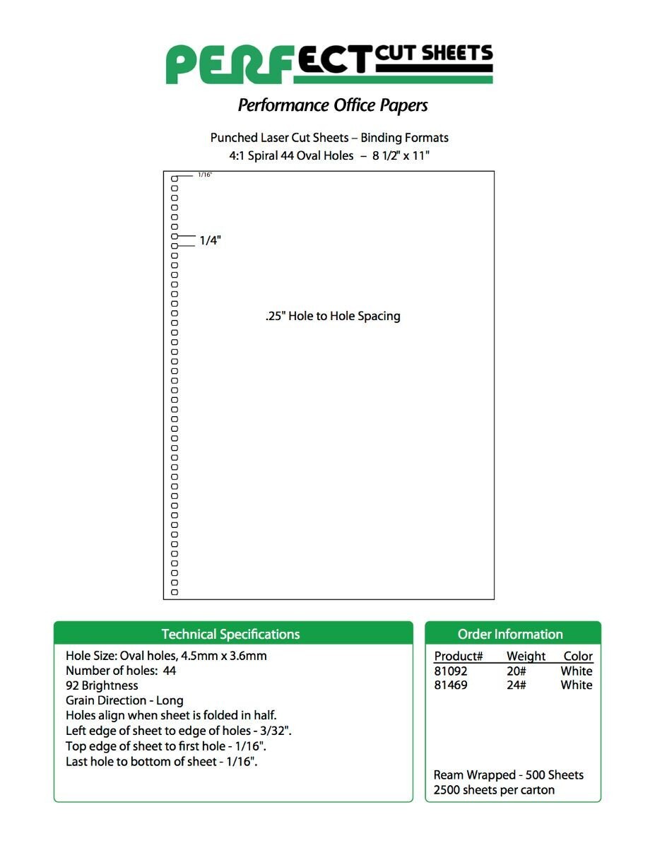 8-1/2″ x 11 24# White 4:1 Spiral 44-Hole Oval Pre-Punched Paper – 1 Ream/500 sh