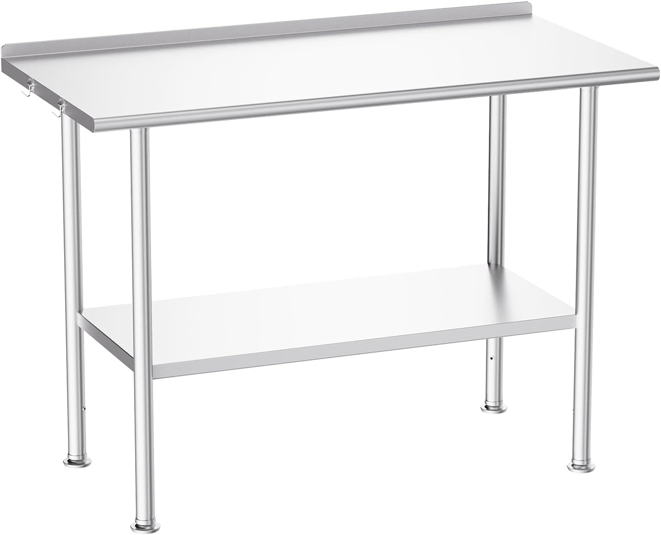 All-Stainless Steel Prep Table, 24 X 48 Inch, with Rounded-Corner Backsplash and