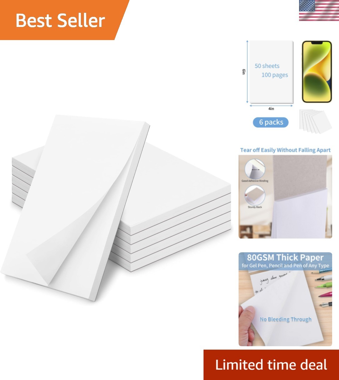 Note Pads 4×6 Inch, 6 Pack Blank Scratch Pads, 50 Sheets Per Memo Pad for Wri…