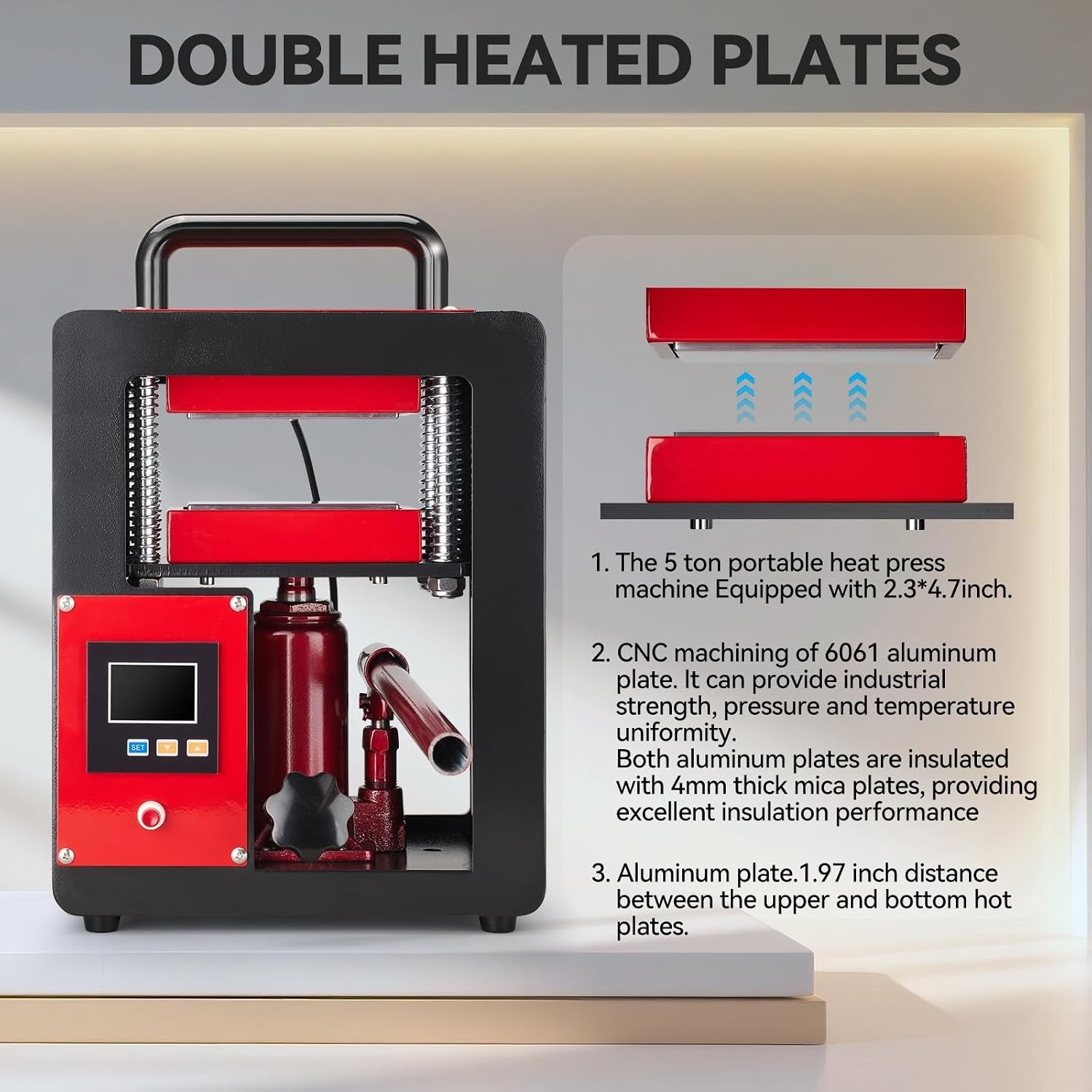 NEW – Fitinhot-5 Ton Portable Hydraulic Heating Plate Press 2.3×4.7″ -WE PAY S&H