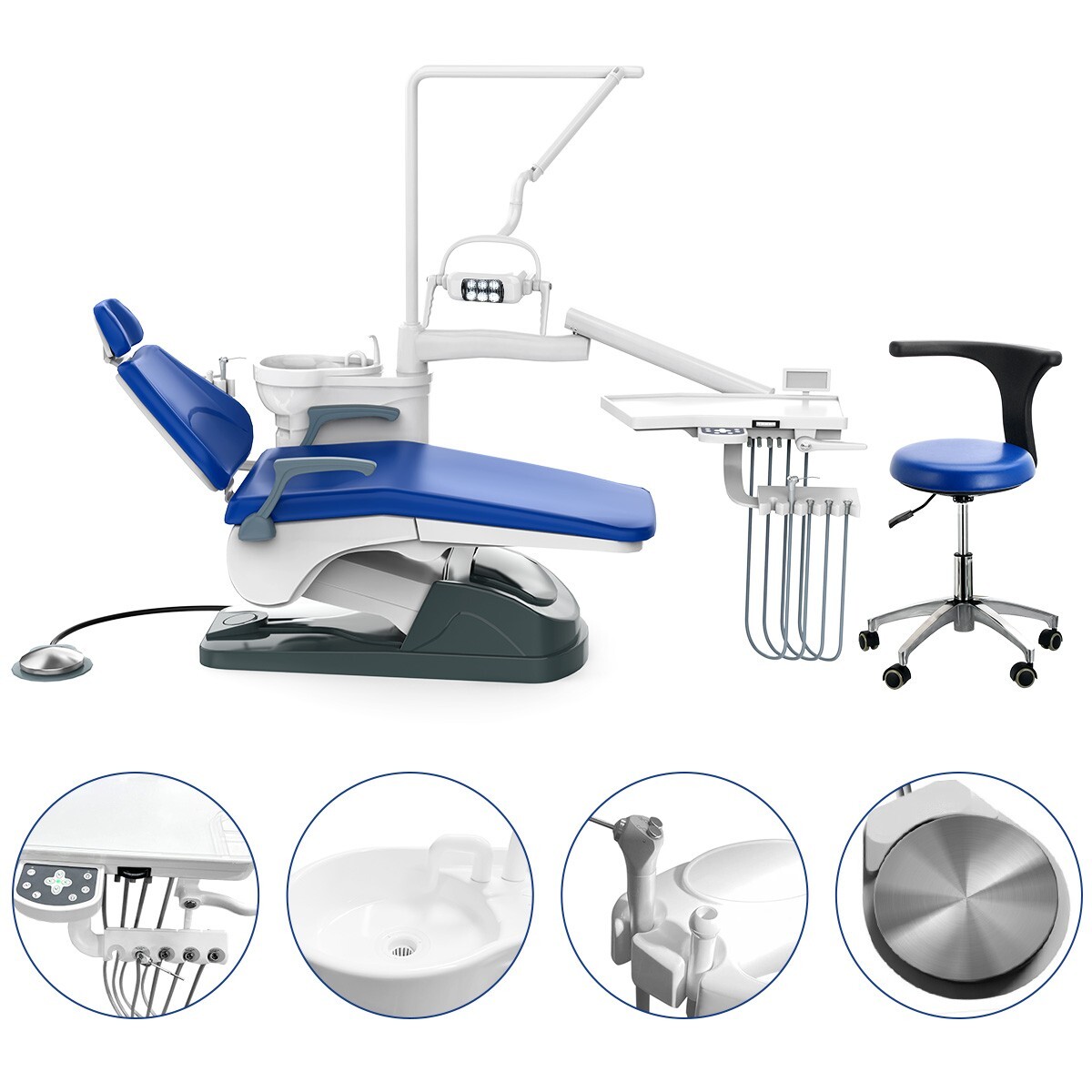 Dental Unit Chair Computer Controlled DC Motor Integral PU Hard Leather & Stool