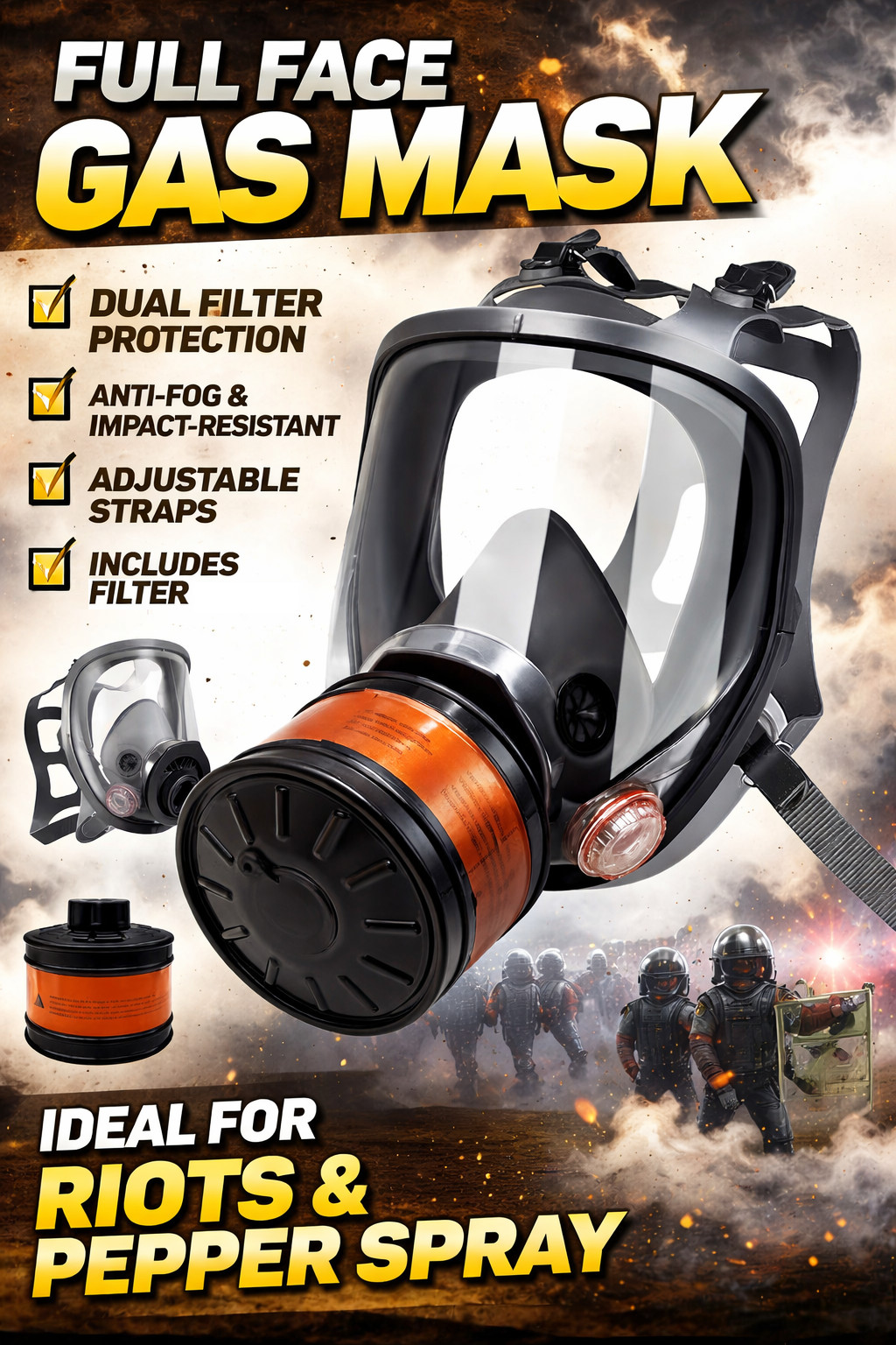 Full Face Gas Mask Respirator – Tear Gas Protection – Veteran Owned Seller Masks