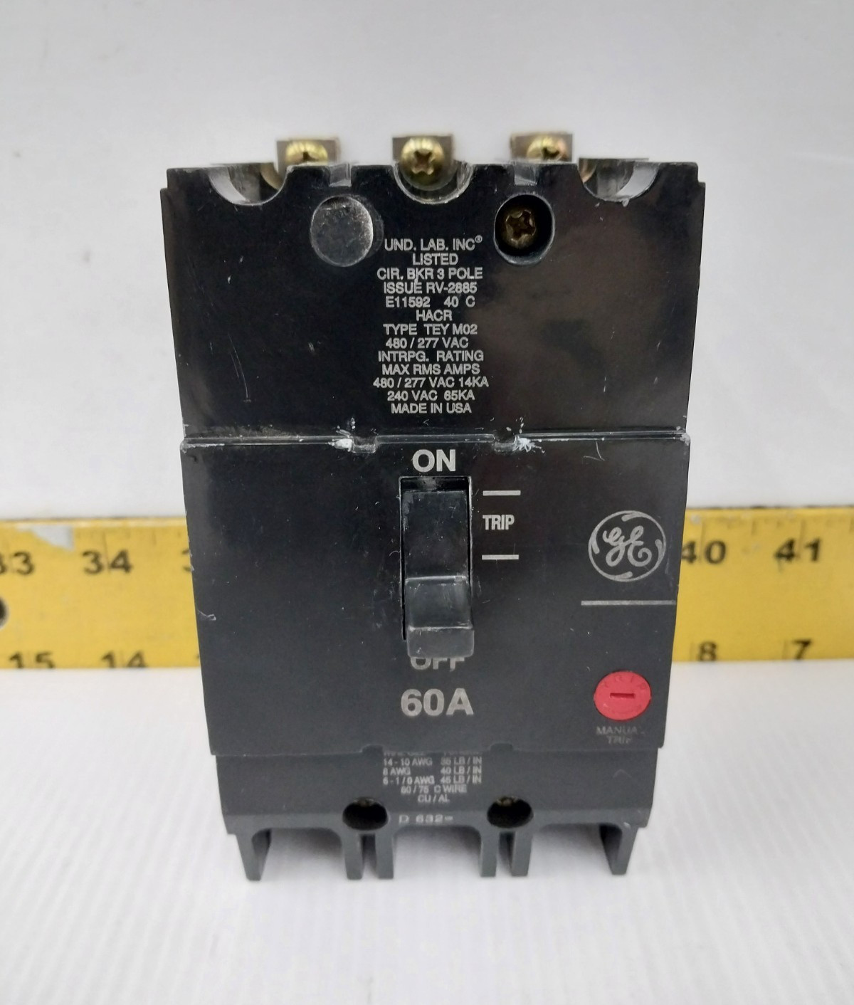 GE 60 Amp Bolt-On Circuit Breaker 480/277 VAC 3 Pole TEY360