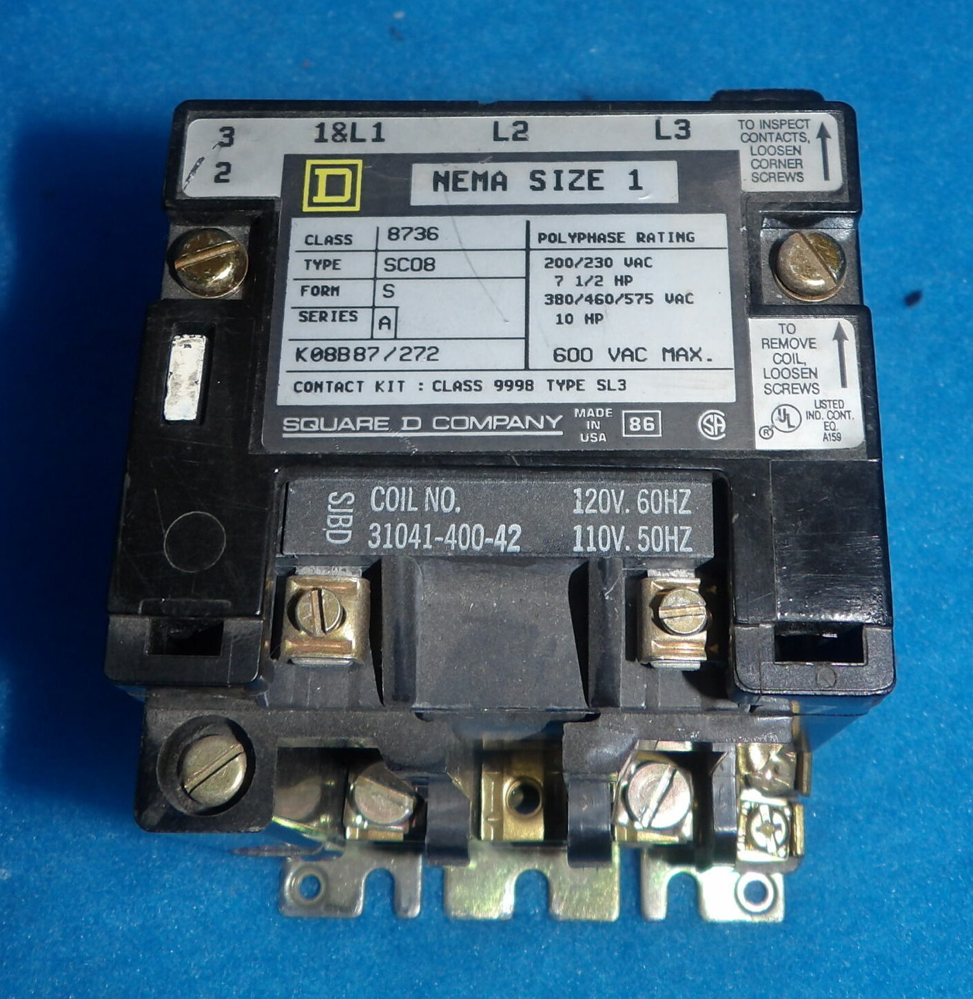 Square D 8736 SCO8 Form S Series A Size 1 Contactor + 1 Year Warranty