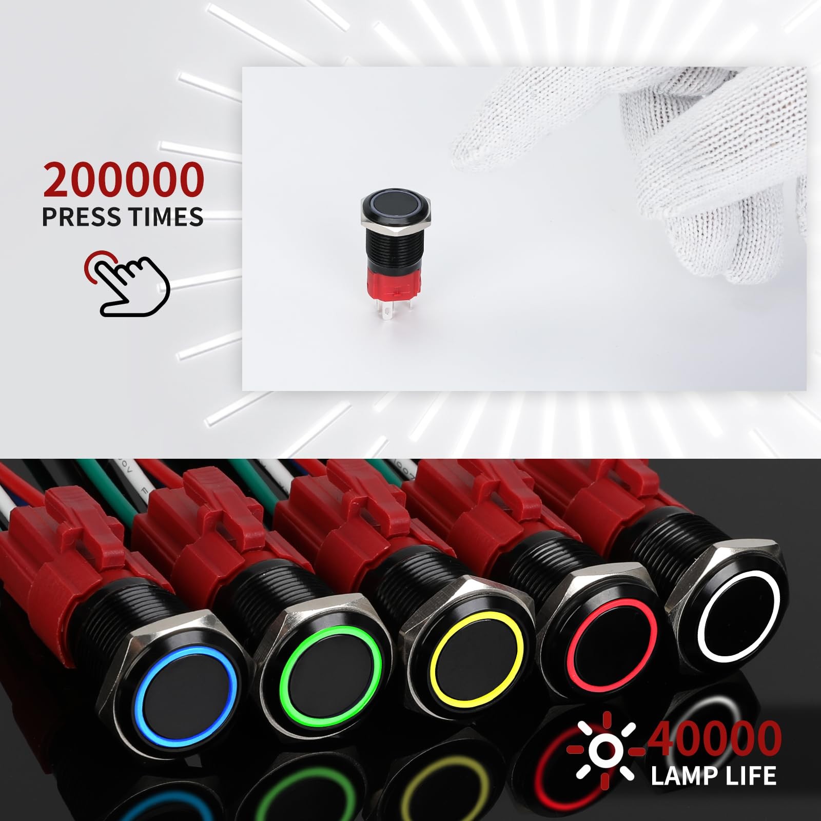16mm Latching Push Button Switch 12V DC On Off SelfLocking with LED Angel Eye…
