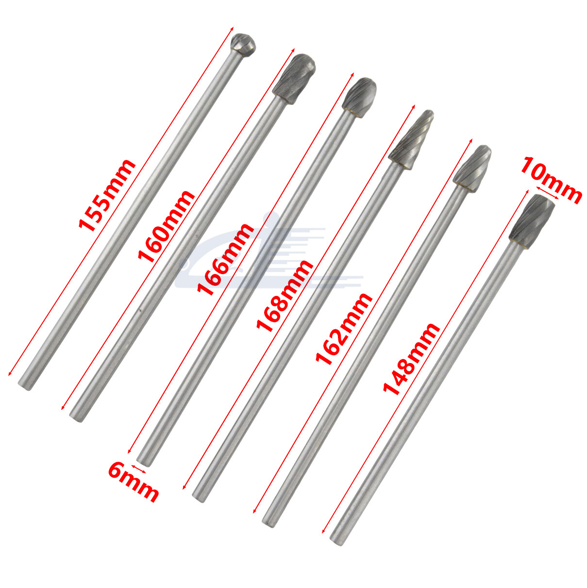 6pc 1/4″ Tungsten Rotary Carbide Burr Bits Aluminum Bur 6″ Long Shank Single Cut