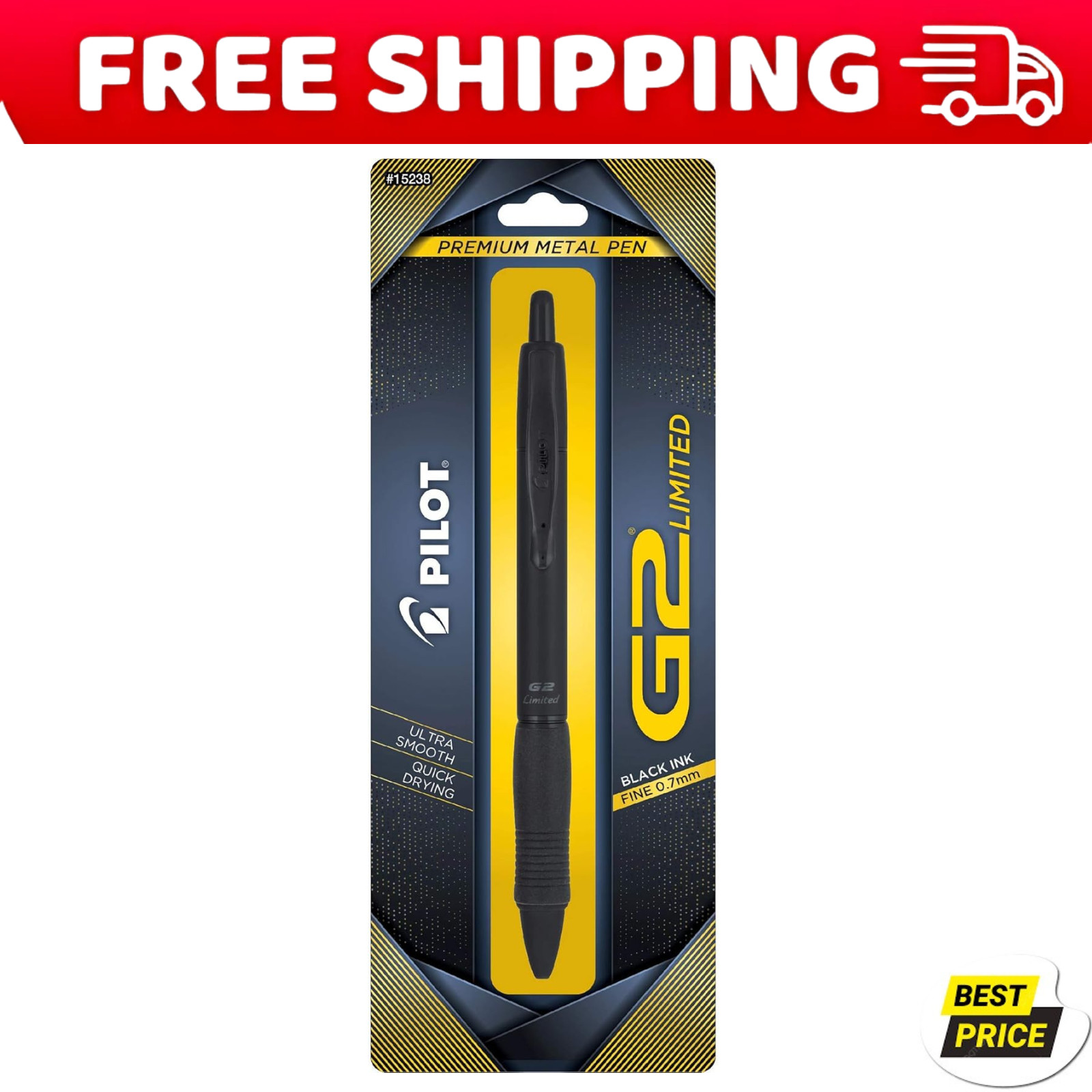 Pilot, G2 Limited Premium Gel Roller Pen, Fine Point 0.7 mm, Matte Black Barrel,
