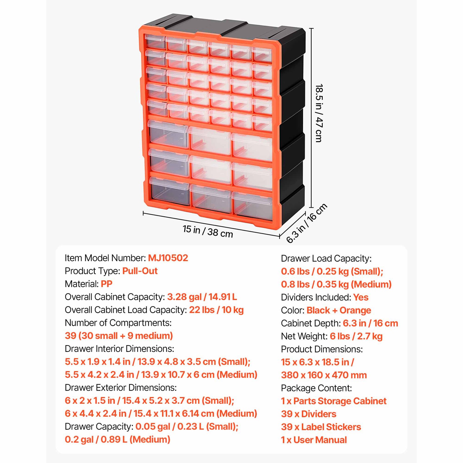 Uimoso 39-Drawer Plastic Storage Organizer Cabinet for Parts and Tools