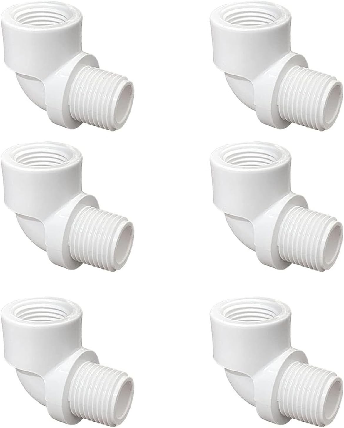 6PCS White 1/2» PVC Male Thread to Female Thread 90 degree Street Elbow Couplin