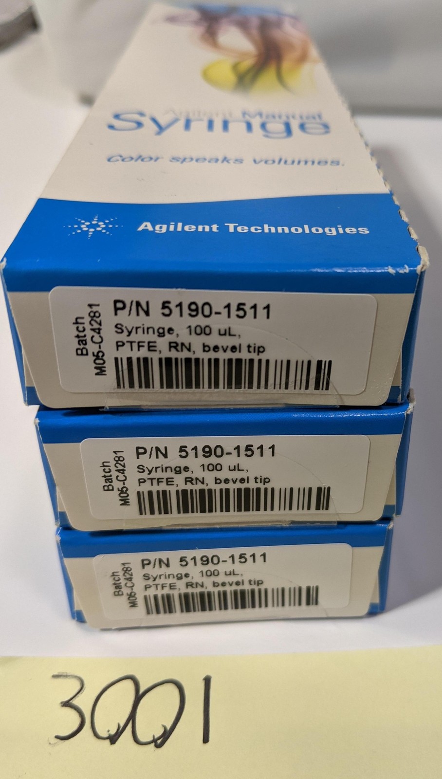 Lot Of 3 AGILENT Manual 100 µL PTFE RN Syringes P/N 5190-1511