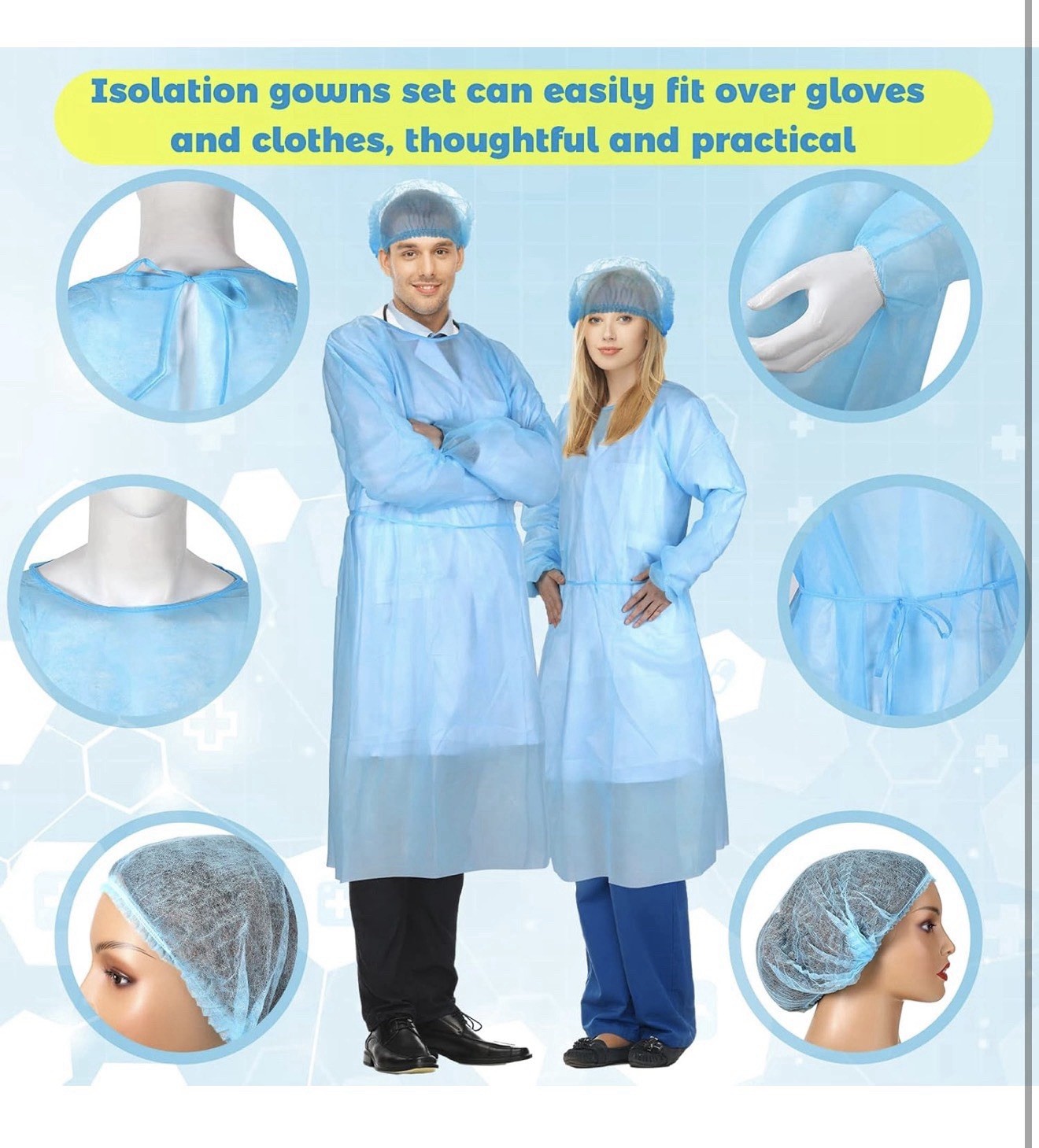Xuhal 100 Set Disposable Isolation Gowns Set PPE Gowns Disposable and Non Woven