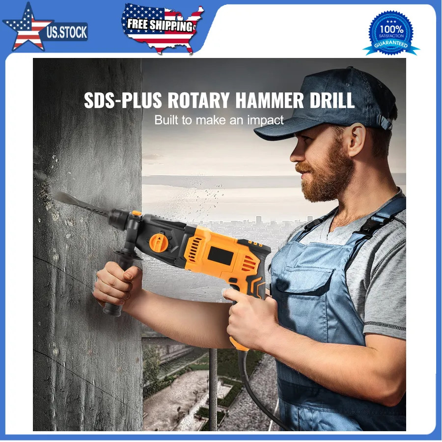 1 Inch SDS Plus Rotary Hammer Drill 8 Amp Corded Concrete Masonry Power Tool
