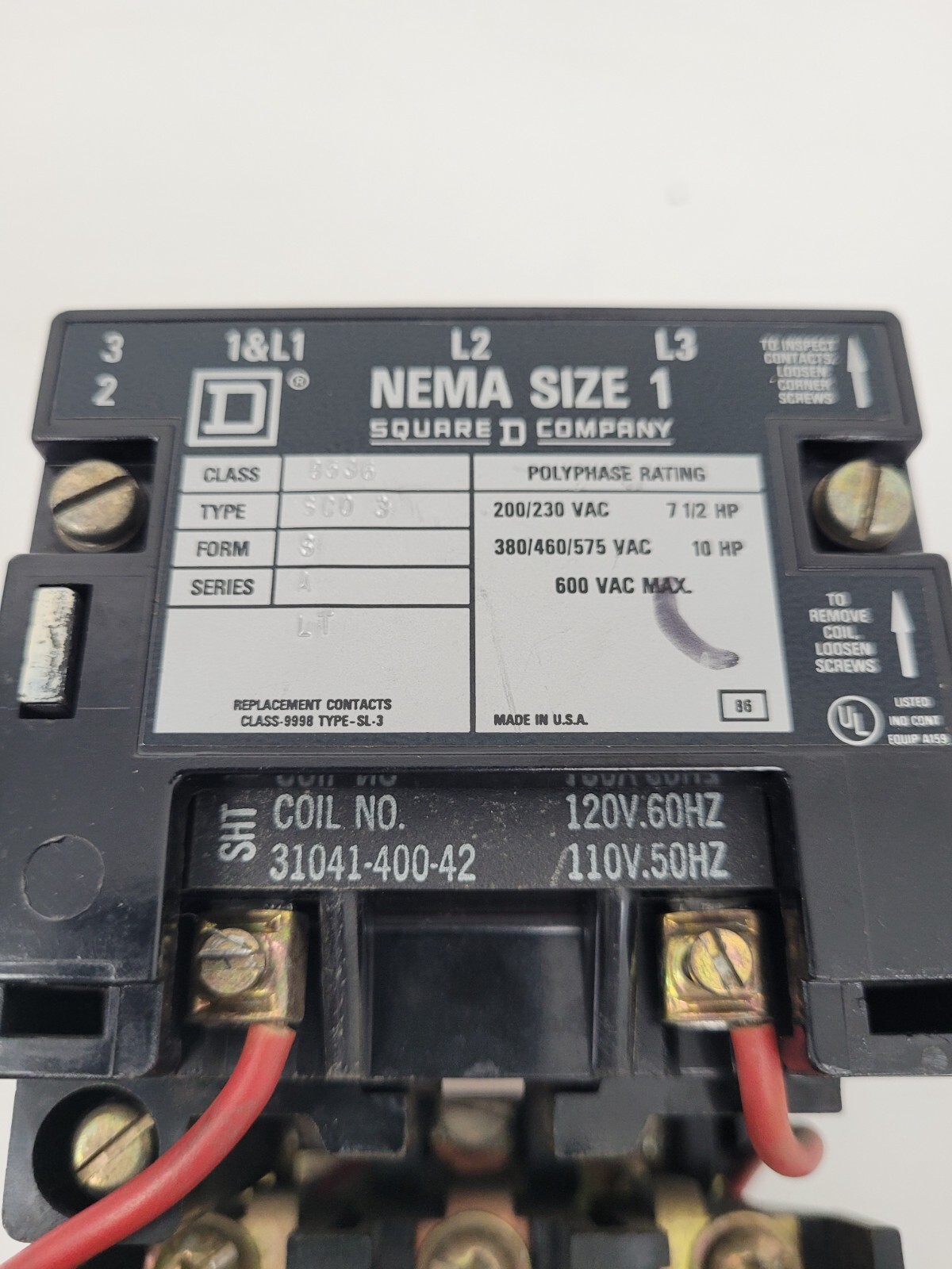 8536SCO3 Square D NEMA Size 1 Motor Starter 120V Coil – Next Day Option