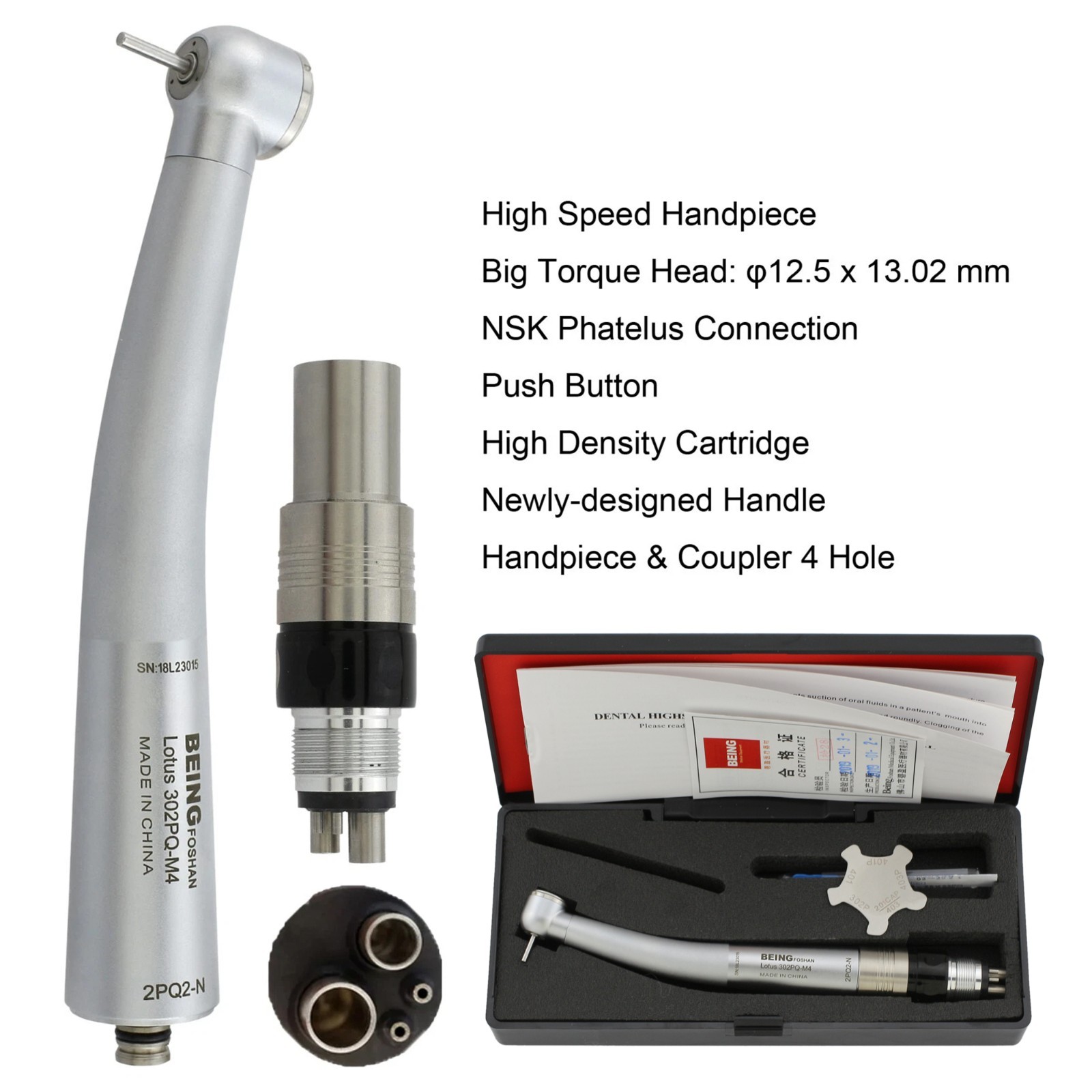 BEING Dental Fiber Optic Turbine High Speed Handpiece NSK Coupler 4 6 Hole LED